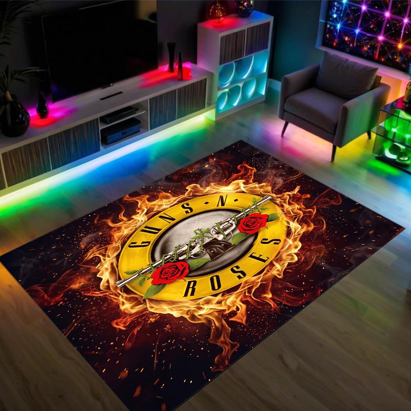 Guns N’ Roses Design Crystal Velvet Carpet Cozy Non?Slip Printed Rug For Bedroom Living Room Entrance