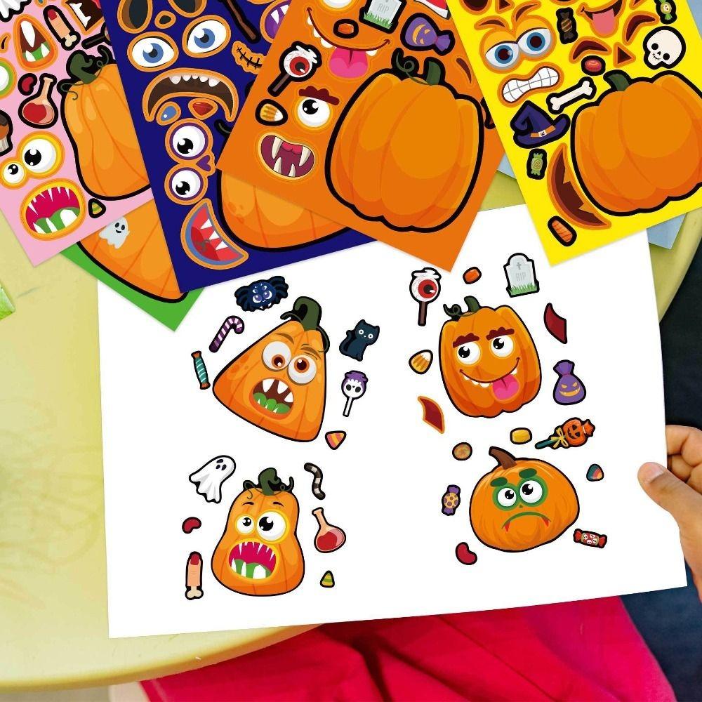 16pcs Make Your Own Pumpkin Puzzle Stickers Cartoon Kids Assemble Jigsaw  Kids Educational Game