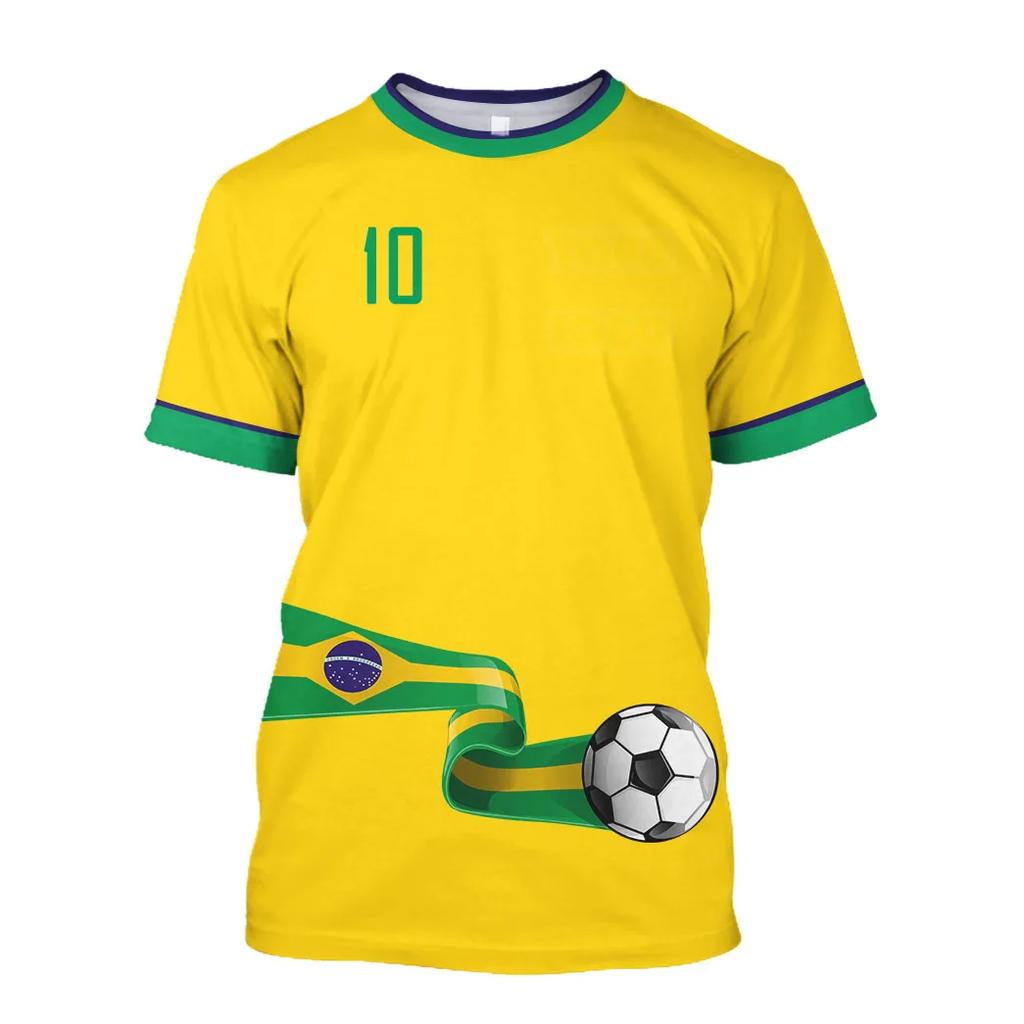 Summer Men's Brazil Flag 3D Printed Soccer Jersey Casual Sports World Cup T-shirt