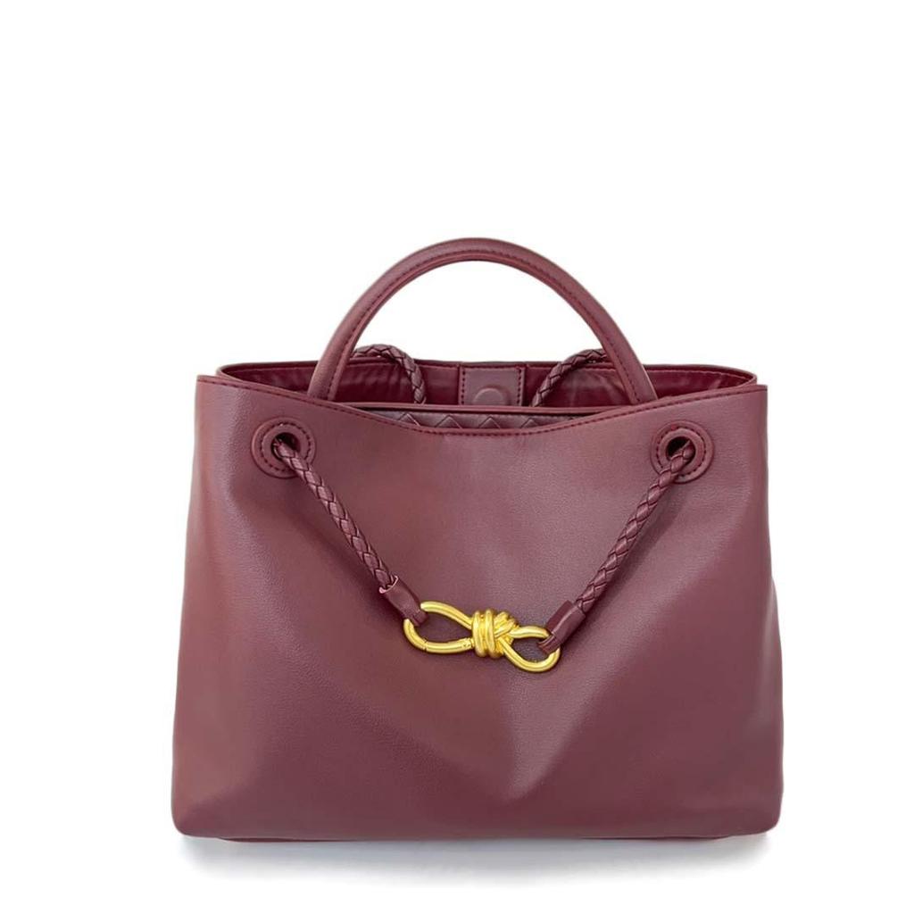 Höst/Vinter 2024 Damväska i Platt Läder för Axel med Metallknutspänne - Crossbody-handväska med Stor Kapacitet