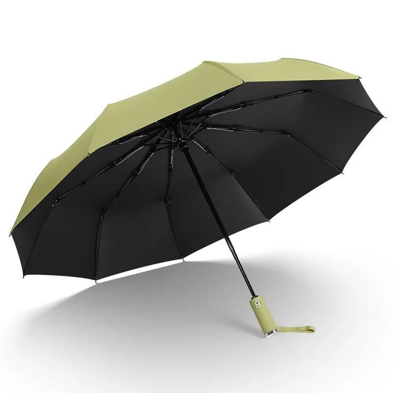 Automatic Folding Umbrella 10 Ribs Three Fold Business Umbrella Windproof Black Glue Outdoor Sunshade Advertising Umbrella