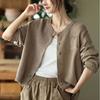 Spring Retro Cotton Knit Cardigan Women's Stand-up Collar Long-sleeved Autumn Jacket Fashion Casual Outer Wear
