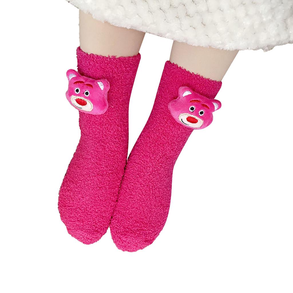 Fluffy Socks Cute Cartoon Decoration Cozy Trendy Coral Fleece Winter Warm Socks for Home Sleep Type 1 32 To 42 Size
