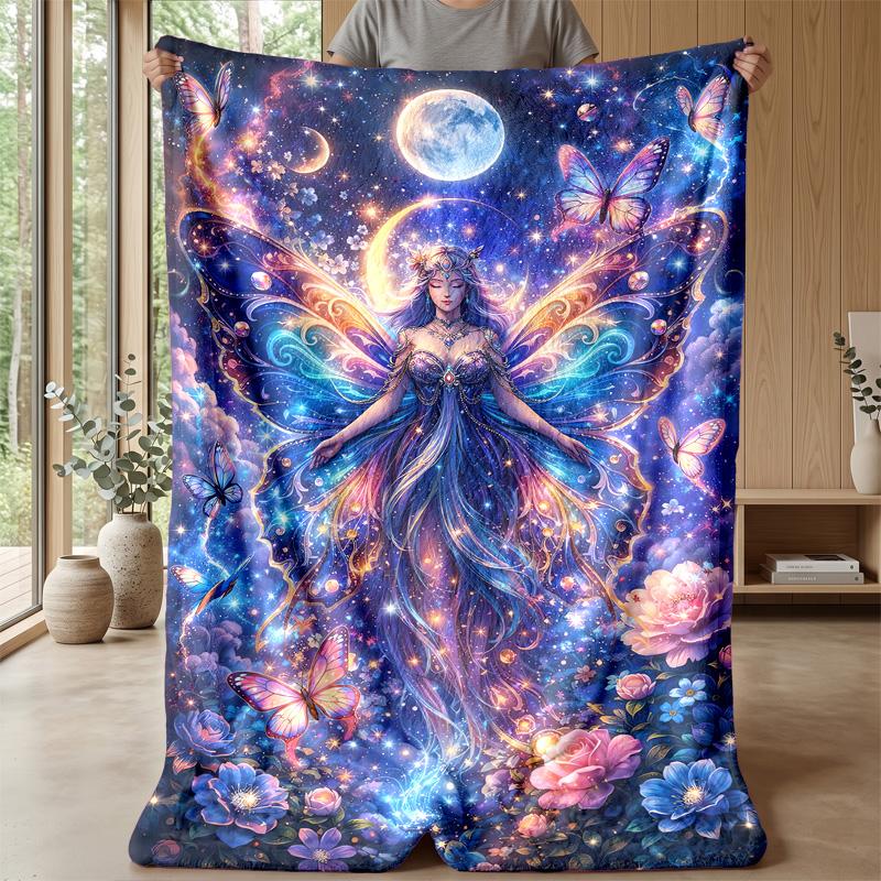 Moonlit Butterfly Magic Theme Blanket Lightweight Warm Flannel Blanket Decorative Throw Blanket for Home Decoration