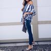Women Striped Off Shoulder Waist Tie Blouse Short Sleeve Casual T Shirts Tops