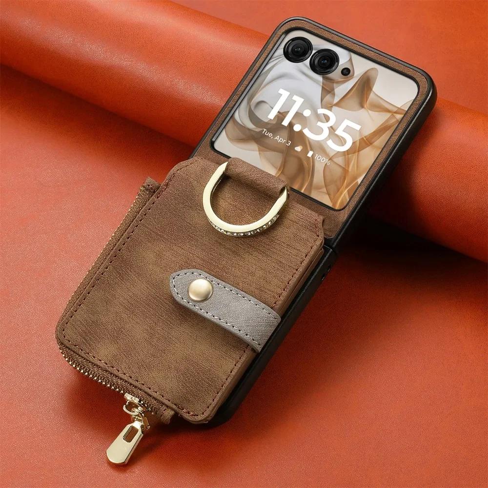 

Для Motorola Razr 50 Ultra Mooto Razr40 Чехол для телефона Чехол для телефона Держатель для карт Кошелек Кольцо PU кожа Противоударный чехол For MotoRazr 50 коричневый