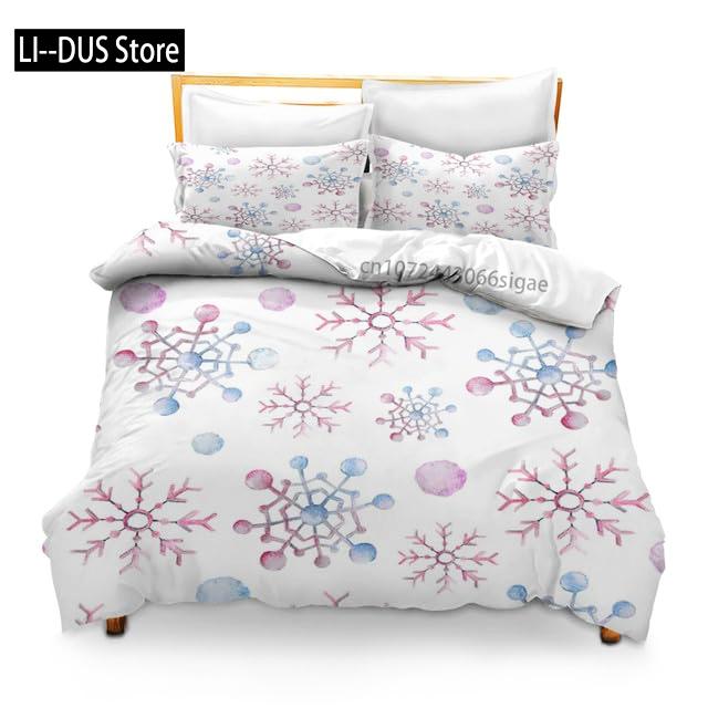 Winter Duvet Cover Set Various Different Snowflakes Decor 3 Piece Bedding Set with 2 Pillow Shams Full King Queen Twin Size