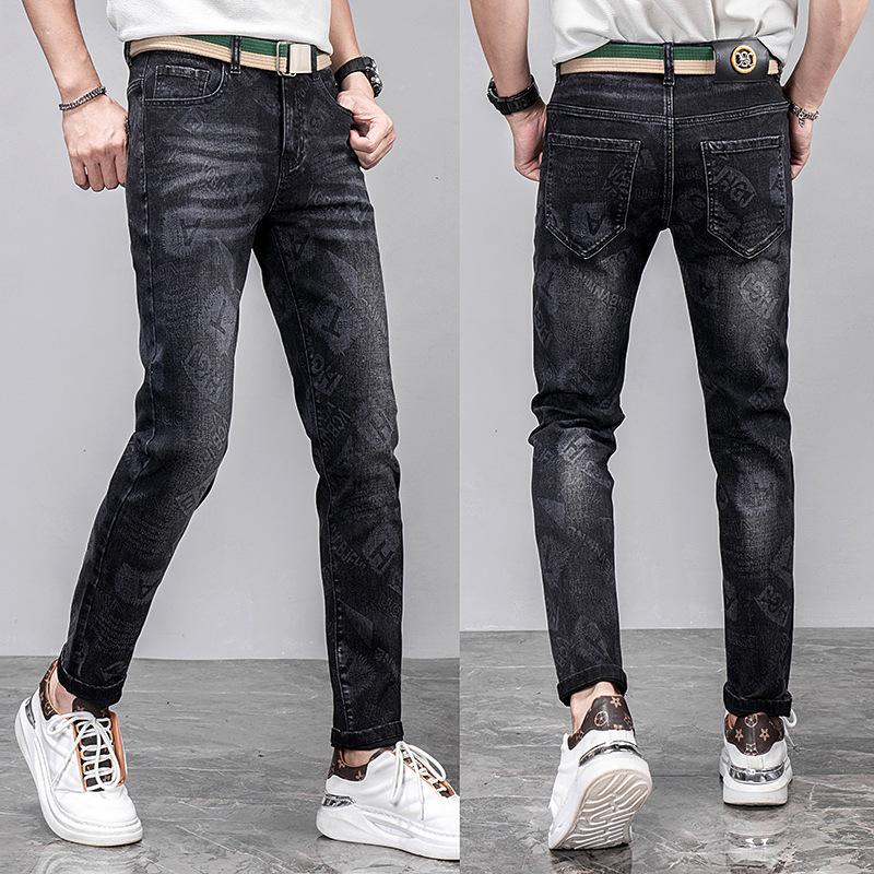 

Новые высококачественные мужские джинсы европейского и американского стиля с вышивкой, облегающие и модные джинсовые брюки с бриллиантами 38