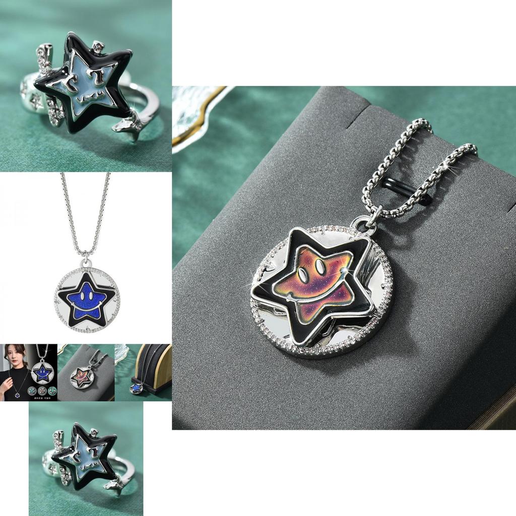 Stunning Geometric Lucky Star Spinner Pendant Necklace In Stylish Titanium Steel Design