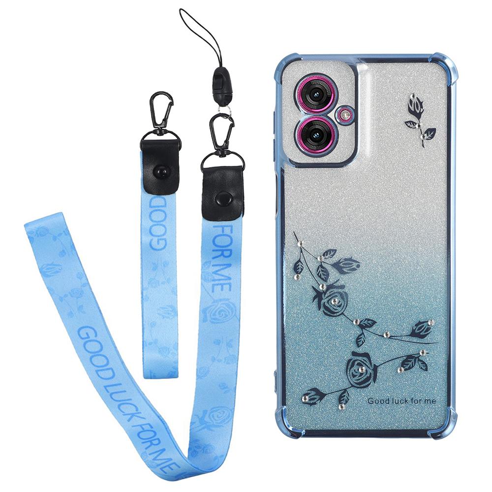 

KADEM For Motorola Moto G55 5G Case Flower Pattern TPU Gradient Phone Cover with Lanyards Blue