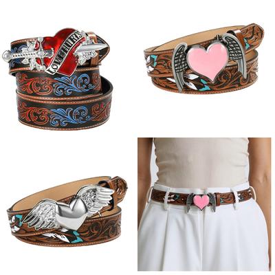 Verstellbarer Vintage Damen Gürtel mit Herzverzierung Weiches PU-Leder Handgewebt Böhmischer Y2k Stil