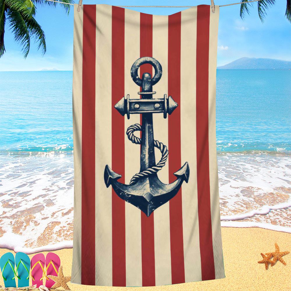 Nordic painted ship anchor digital-printed polyester Superfine fiber double-sided fleece Beach vacation bath towel, beach towel