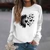 Damenmode Lässig Langarm Einfarbig Bedruckt Rundhals Oberteil Sweatshirt