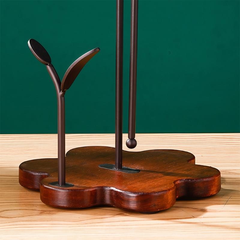 Attractive Retro Style Tissue Box Holder with Wood Base & Strong Metal Rod Wooden Tissue Dispenser for Countertops