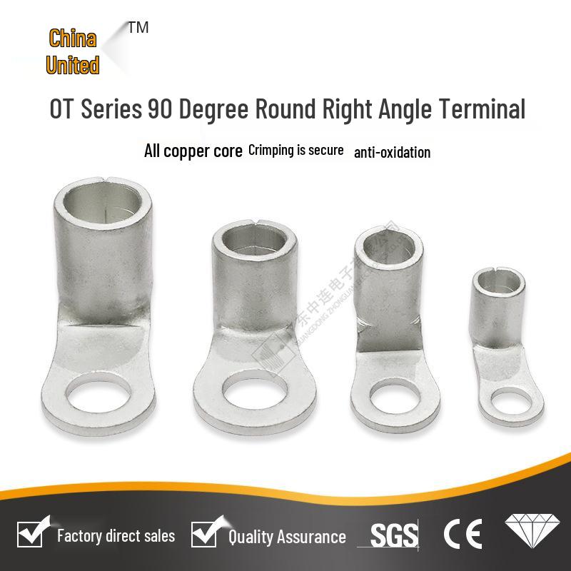 Zhonglian Round Copper Welding Cable Lug with 90° Bend, Tin-Plated Terminal