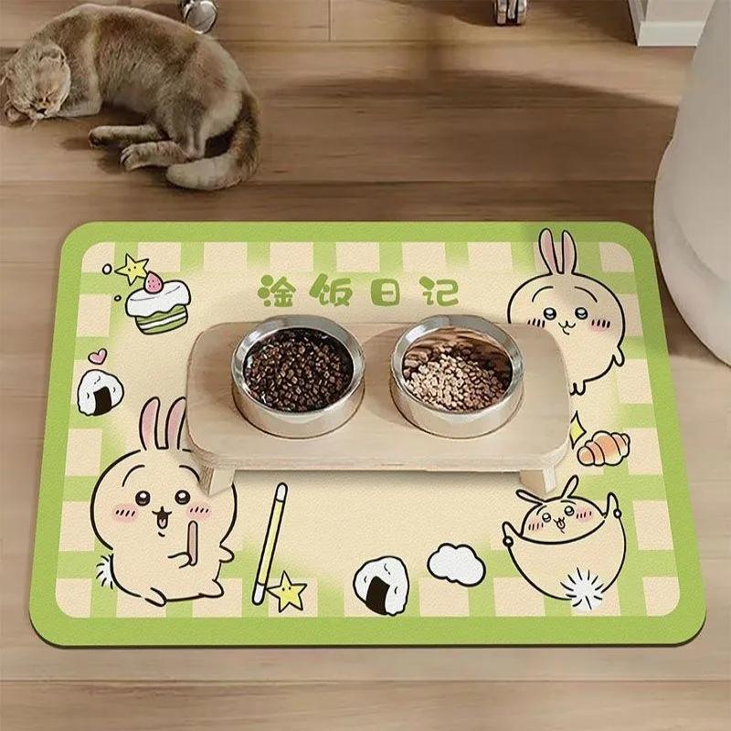 "chikawa" Cartoon Pet Dirt-resistant Food Mat Cat and Dog Rice Bowl Anti-slip Anti-scratching Easy To Clean Home Decoration Rug