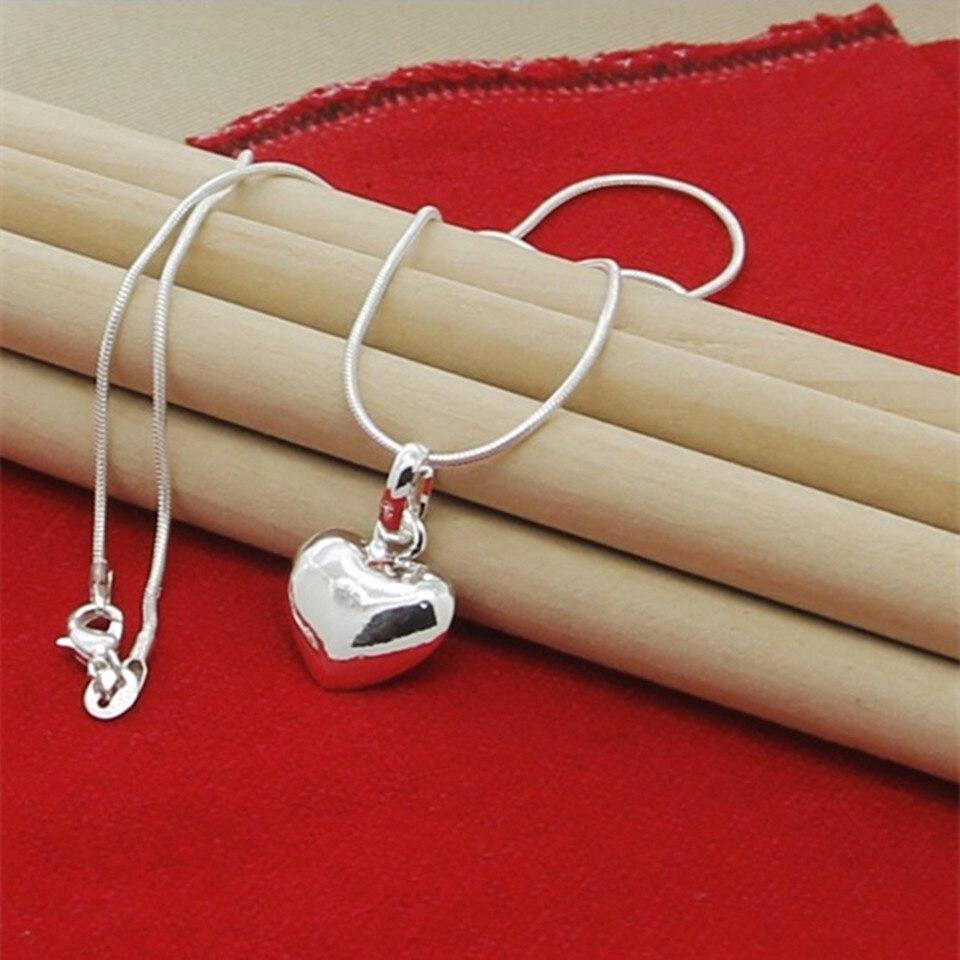 925 Sterling Sølv Solid Lite Hjerte Anheng Halskjede Slangekjede For Kvinner Bryllup Sjarm Mote Smykker Gaver