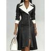 New Arrival Women's Lapel Long Sleeve Zip Denim Patchwork Midi Skirt Casual Fall Spring Womens Denim Mid-Length Dress