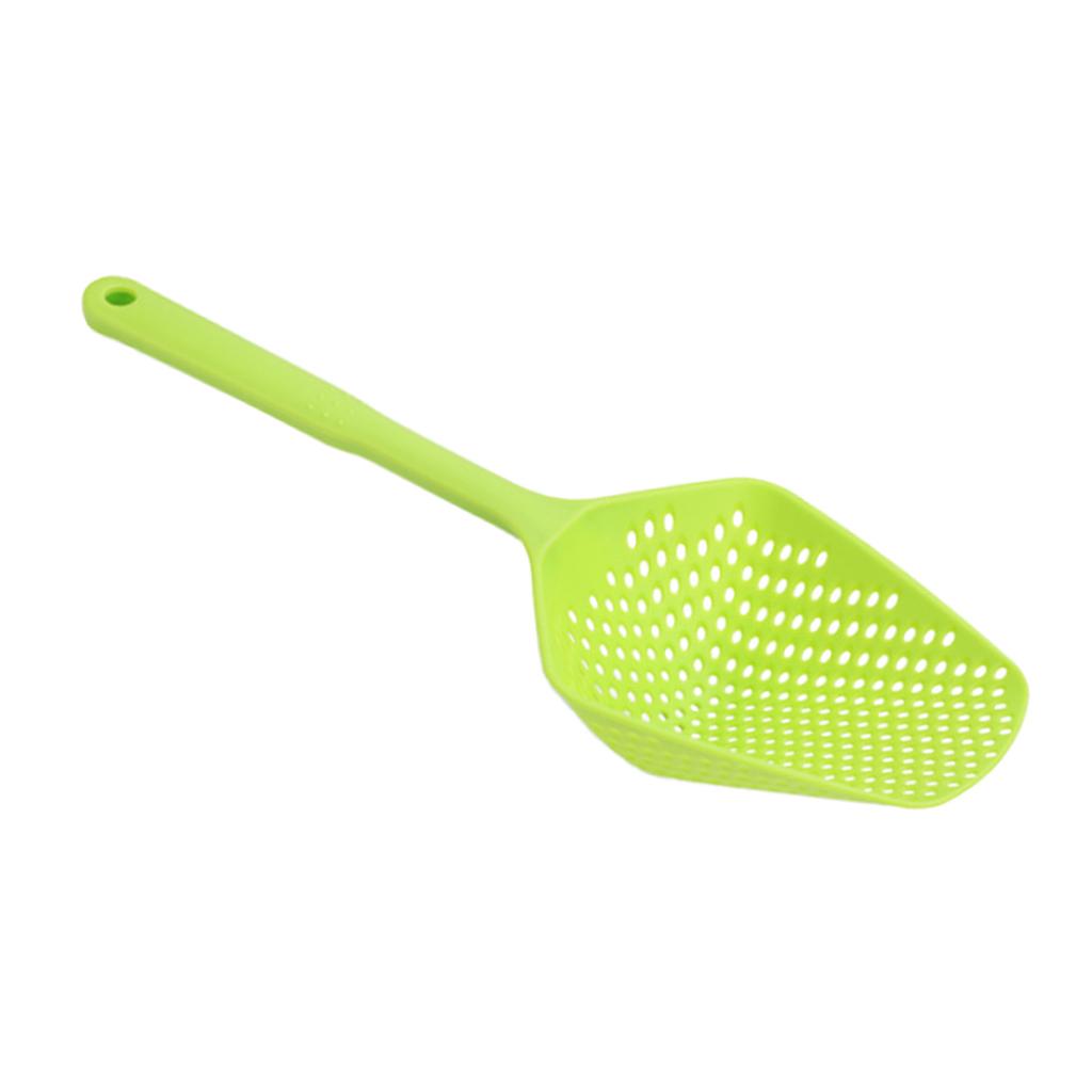 Scoop Colander with Long Handle Durable Drain Strainer Slotted Spoon for Kitchen Cooking, Baking зелёный