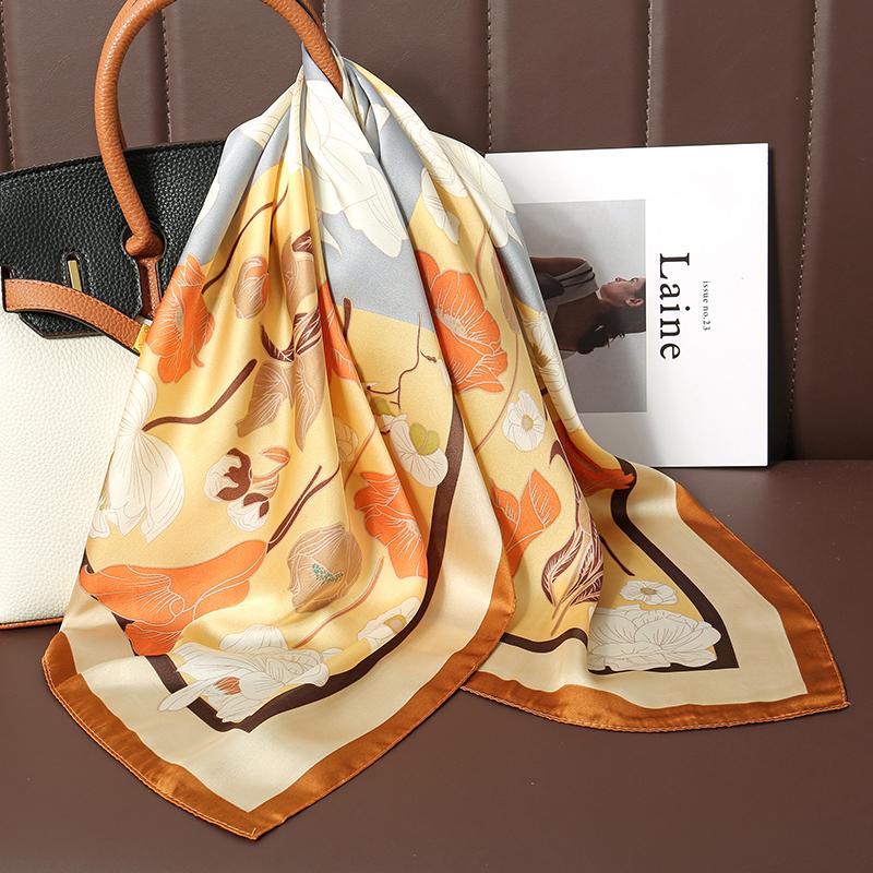 Luxus Hijab Haarbänder Quadratischer Seidenschal für Frauen Halstuch Weiblicher Satinschal Band Stirnband Fashion Wraps Bandana