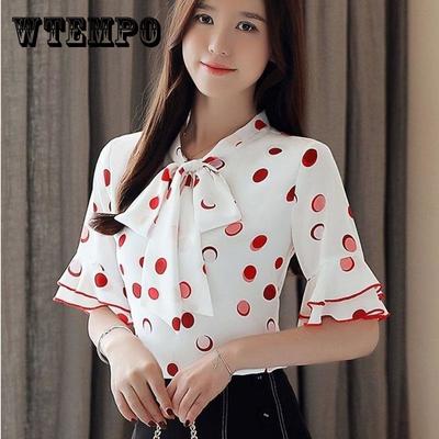 Sweet Shirt Summer Polka Dot Half Sleeve Top Women's Wear Korean Lotus Leaf Baby Collar Dot Shirt Short Sleeve Chiffon Shirt