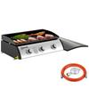 Enameled Steel Gas Griddle with 3 Burners Power 7.5kW, 3 Cooking Zones and Lid, Black