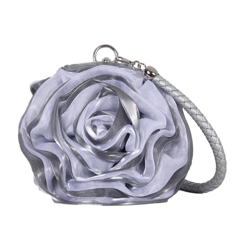 

Bridal Rose Flower Evening Clutch Purse Women Bag Small Handbag Lady Silk Wedding Decorate Totes Party Bridesmaid Gift Purses серебряный