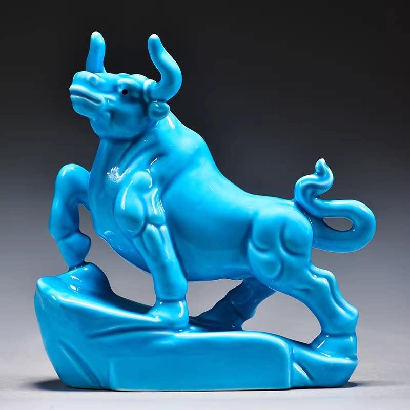 Earthy Yellow Ceramic Zodiac Ox Figurine: Soaring Spirit Auspicious Mascot for Home Relaxation