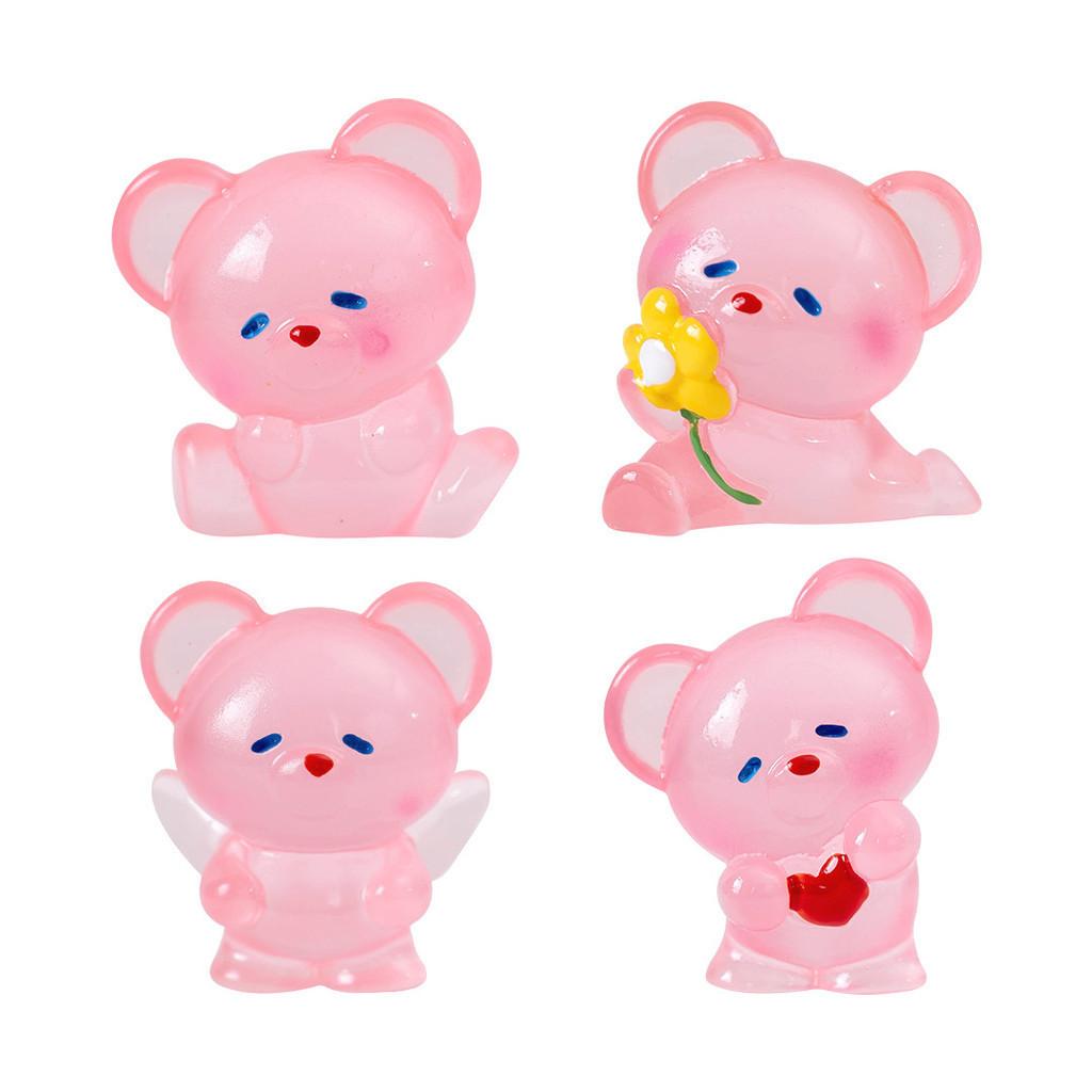 Creative Glow-in-the-dark Resin Bear Figurine Cute Garden Decor Small Car Dashboard Ornament