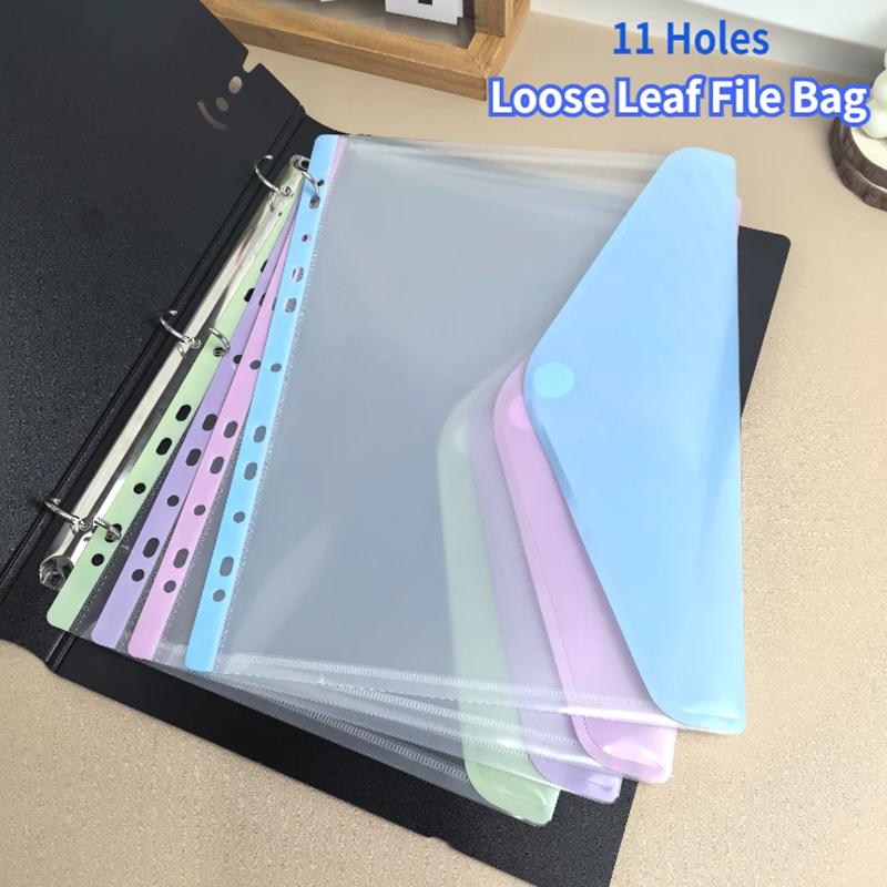A4/Long File Bag Loose Leaf Transparent Data Book 11Hole File Organizer Mixed Color Binder Pouch