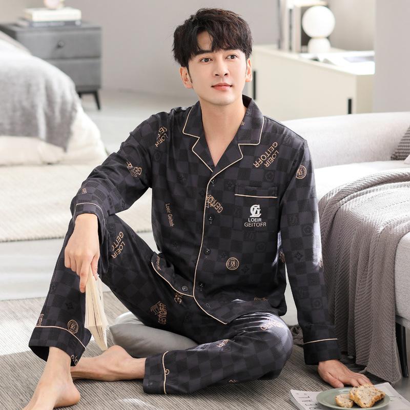Pajamas Men'S Spring And Autumn Cotton Long Sleeve Men'S Autumn Men'S Wear Loungewear Suit