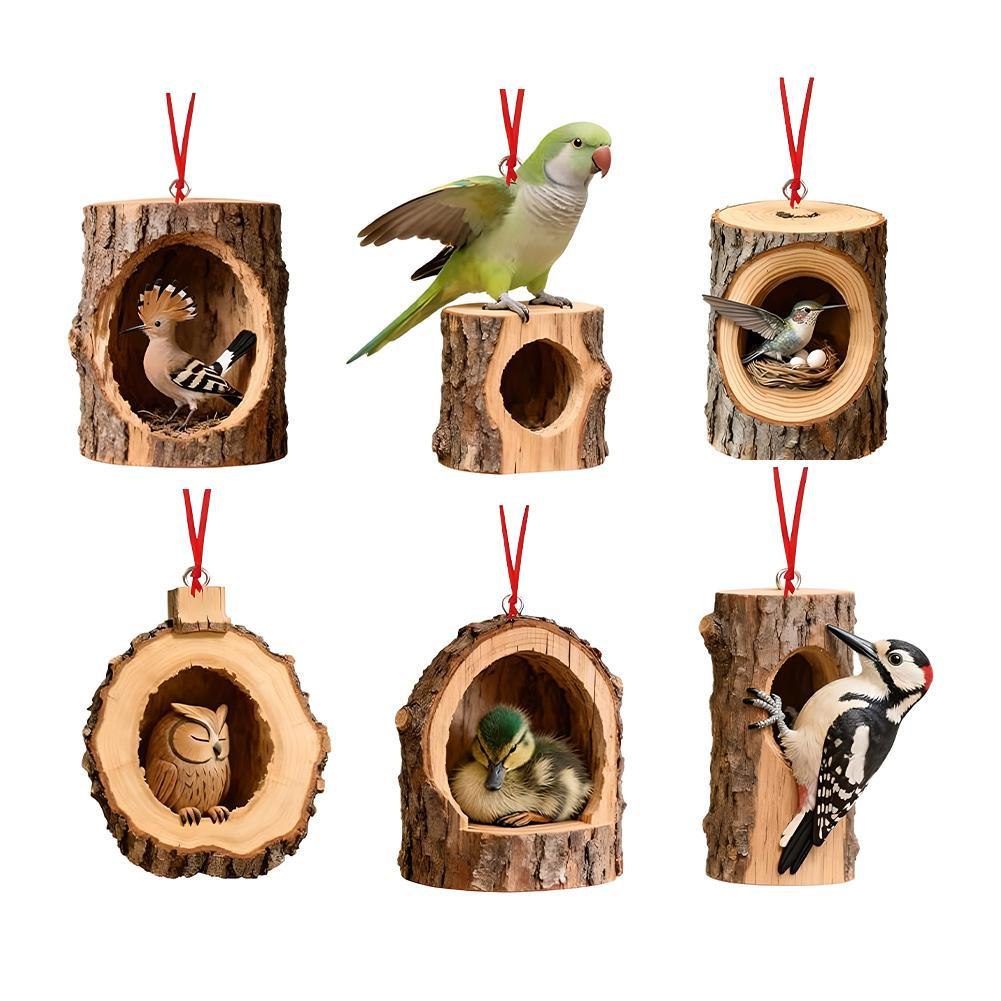 Christmas Wooden Tree Ornaments Forest Animals Bird Decoration Parrot Woodpecker Hummingbird Hanging Decor Home Holiday Gifts