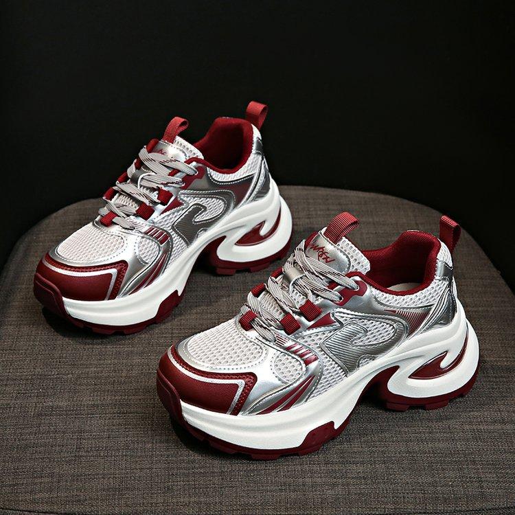 

thick-soled silver dad shoes women s spring 2025 new small versatile height-increasing soft-soled casual sports shoes 35 красный