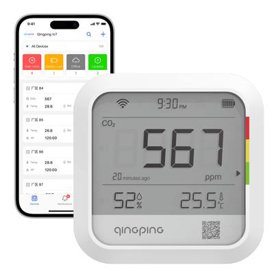 Qingping CO2- und Messgerät, Kohlendioxid-Konzentrationsmessgerät, Messung, NDIR-Methode, CO2-Messgerät-Anschluss, Fernüberwachung, Alarm, USB, wiederaufladbar, groß