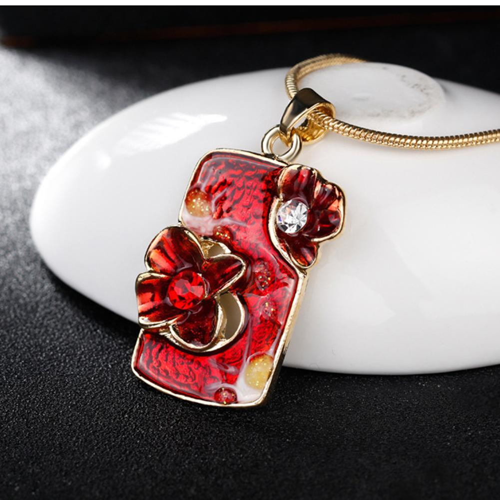 Gold Plated Crystal Geometry Jewelry Set Colored Oil Painting Pattern Pendant Necklace & Earrings