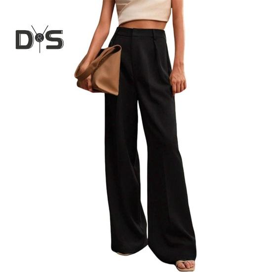 

Женские брюки с высокой талией, застежкой-молнией, прямые, широкие, длинные брюки с карманами, однотонные брюки для поездок на работу L