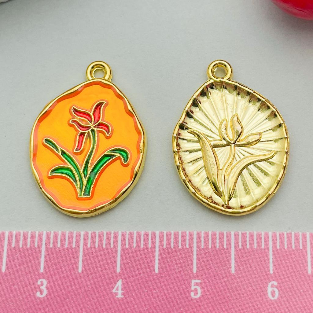 Ancient Gold Enamel Oil Drop Pendant Tulip Rose Lily Diy Bracelet Necklace Jewelry Accessories