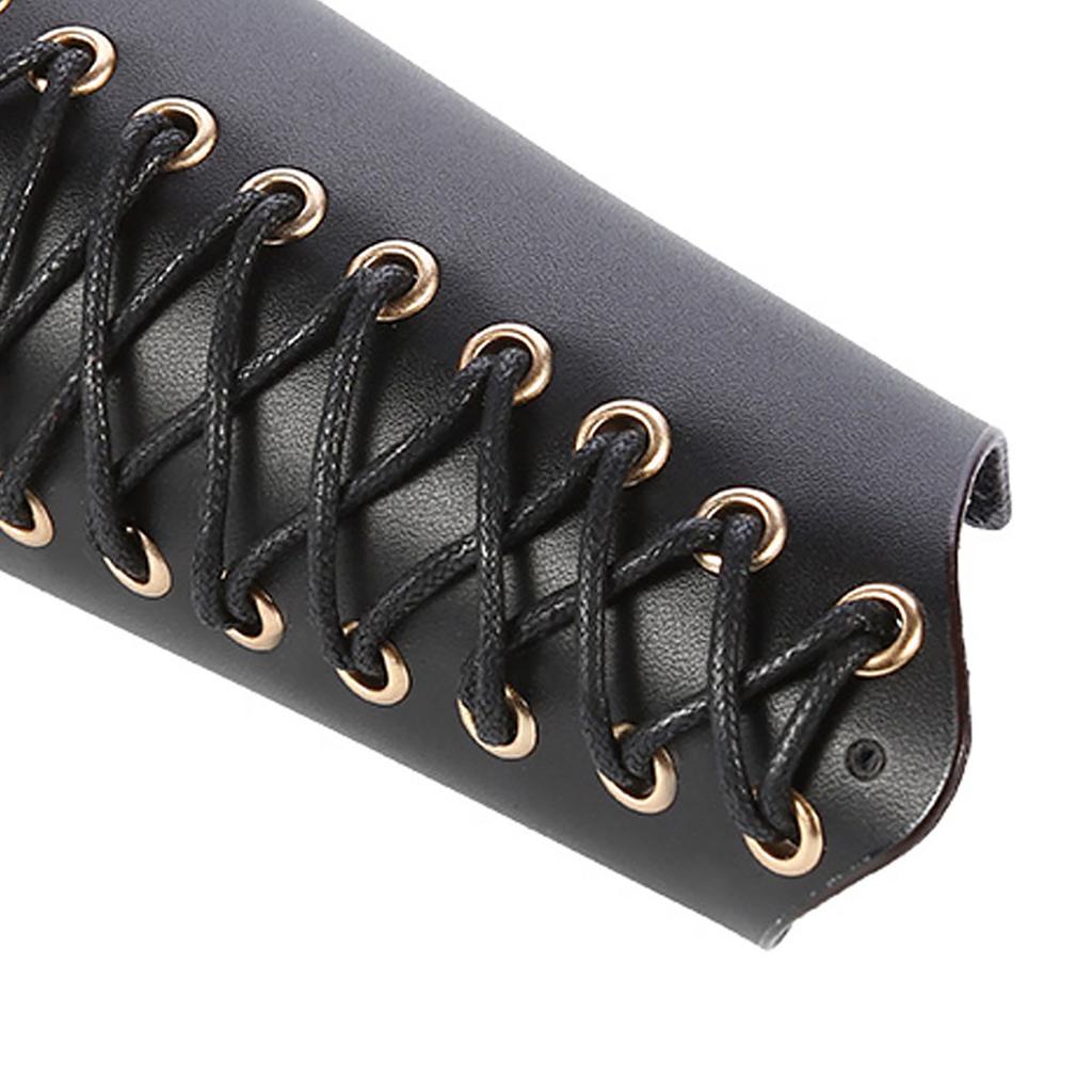 1Pc Archery Arm Guard Bracer Hunting Shooting Lace Up Lther Armguard (Black)
