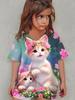Kids Clothes Girls Boys Casual Tops Colorful Animal Cat 3D Printing Child T-Shirt Summer Children Fashion Short Sleeve Clothing