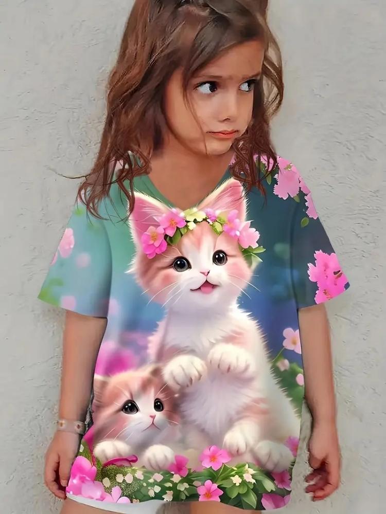 Kids Clothes Girls Boys Casual Tops Colorful Animal Cat 3D Printing Child T-Shirt Summer Children Fashion Short Sleeve Clothing