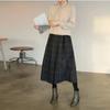 Pantalones de Lana Elásticos de Cintura Alta para Mujer Otoño Invierno Cuadros Lana Pierna Ancha Pantalones Femeninos Casuales Sueltos Longitud Tobillo Pantalones Falda