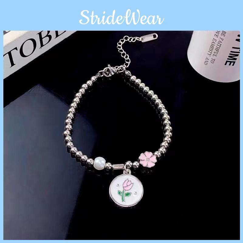 Tulip Pink Elegant Flower Bracelet For Women Highend Geometric Design Summer 2024