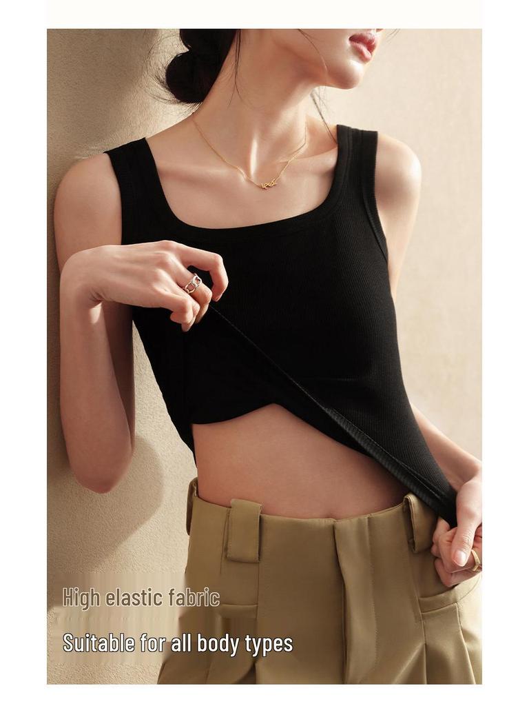 Damen Quadratischer Halsausschnitt Träger Tanktop, 2026 Sommer Stil, Anti-Exposure, Innenschicht, Dünn Weiß Ärmellos, Schönes Rückendesign