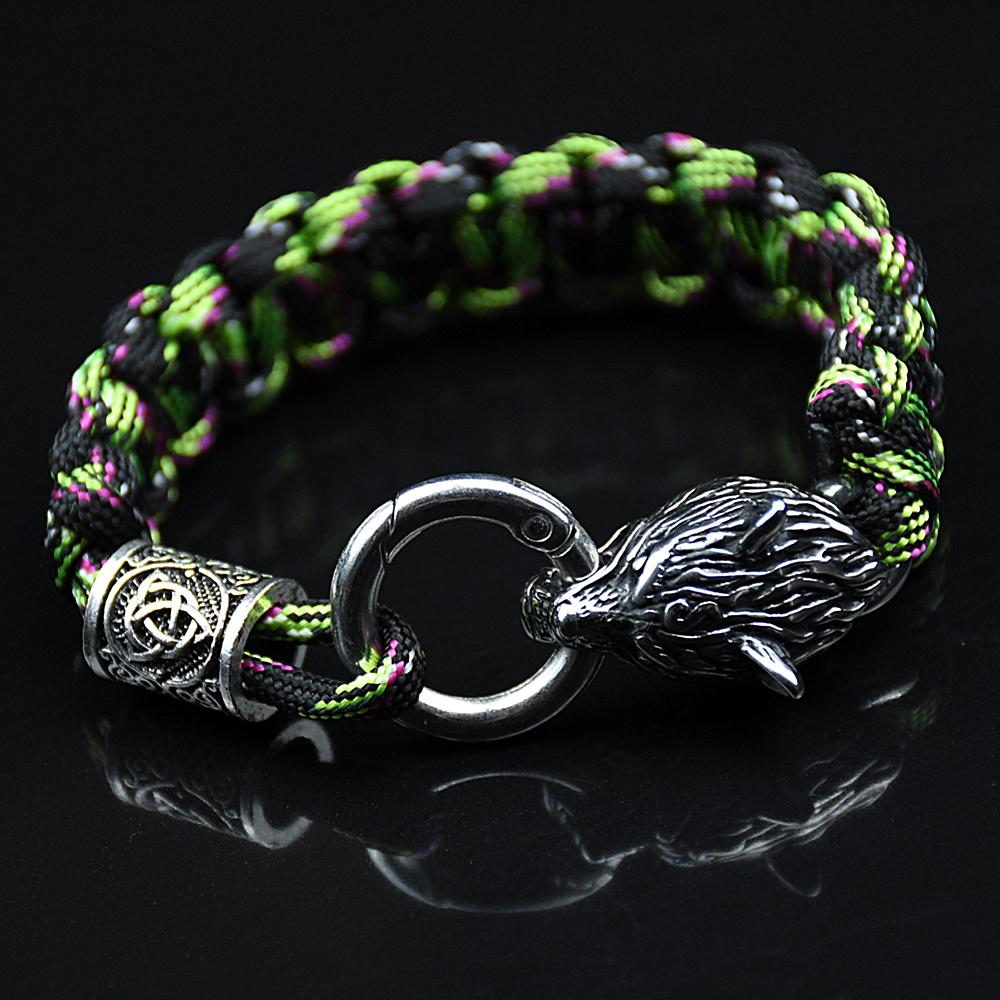 Stainless Steel Wolf Bracelets Men Norse Vikings Runes Paracord Rope Bangle Jewelry for Men