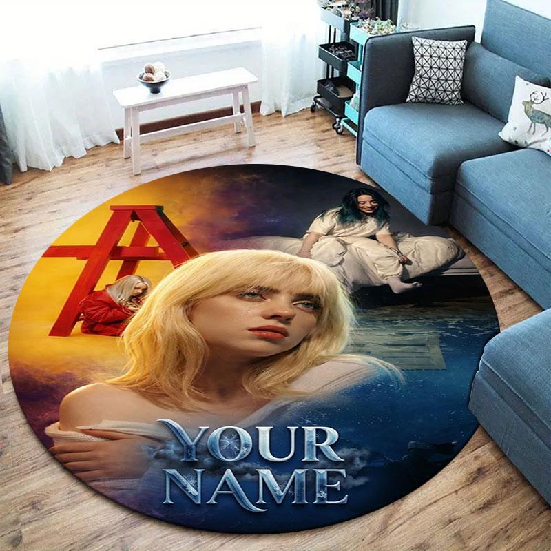 Billie Eilish Custom Name Round Area Rug,Carpet Rug for Living Room Bedroom Sofa Playroom Decor,Non-slip Floor Mat