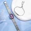 No Gift Box Square Bamboo Steel Strap Small Dial Ladies Quartz Watch   One-piece Bracelet 2-piece Set