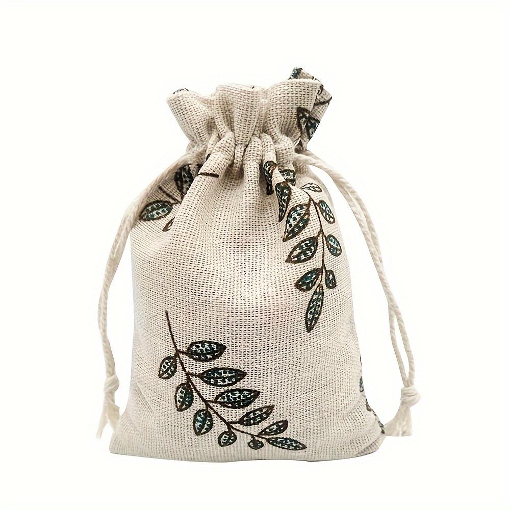 

1pcs Leaf Printed Linen Bag Drawstring Gift Bag, Jewelry Packaging Bag Wedding Party Gift Bunch Bag, Birthday Party Gift Bag 18*13cm