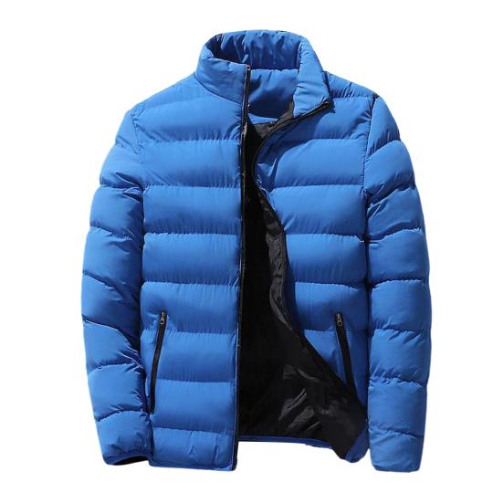 Men Parkas Solid Color Padded Stand Collar Long Sleeve Loose Thickened Autumn Winter Zipper Pockets Jacket Streetwear
