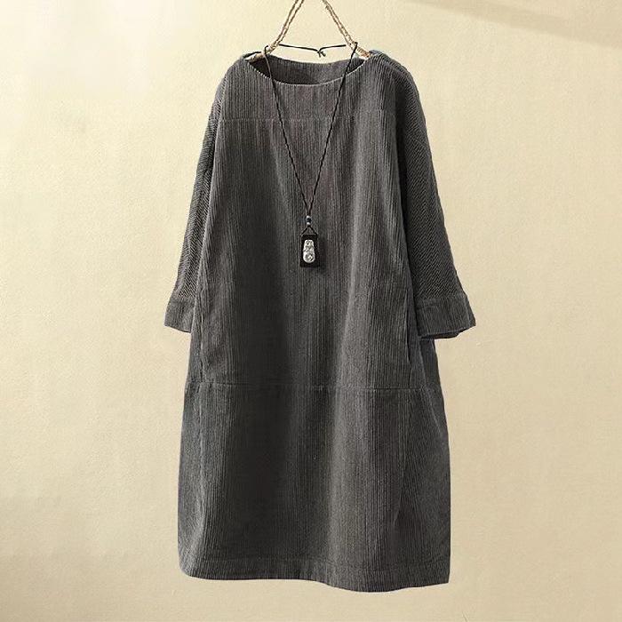 2022 Autumn/Winter Retro Corduroy Loose Plus Size Dress for Women