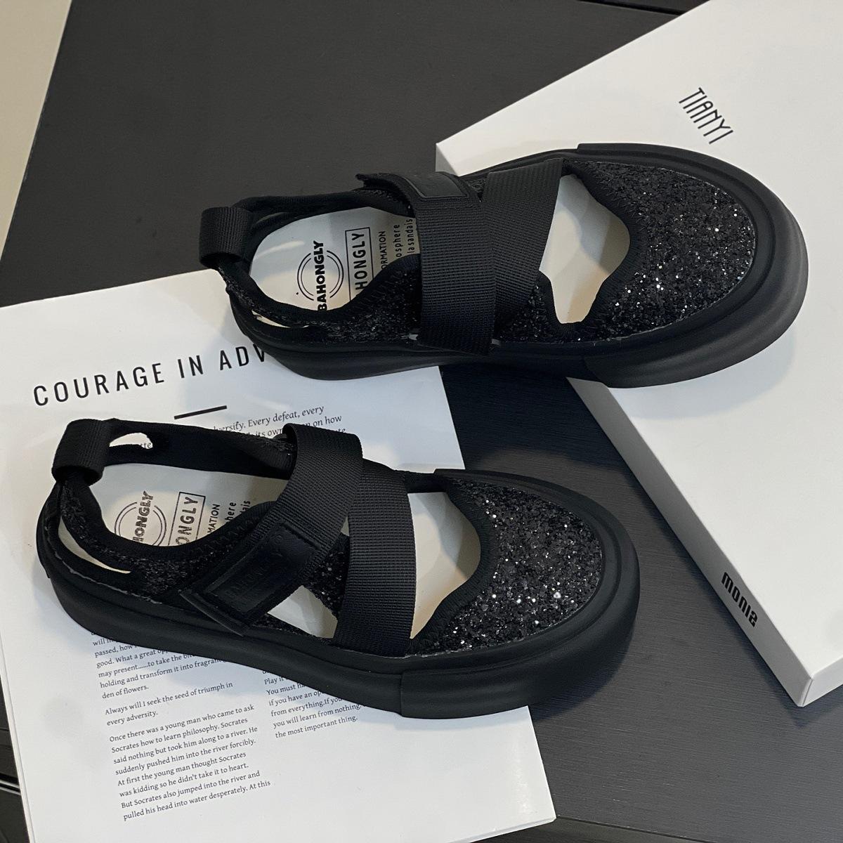 

Velcro platform sandals women s 2025 new summer hollow casual board shoes little white shoes women s bag head sports sandals 39